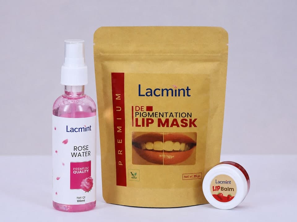 Lacmint rose water, lip mask, and organic lip balm